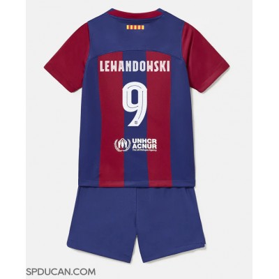 Dječji Nogometni Dres Barcelona Robert Lewandowski #9 Domaci 2023-24 Kratak Rukav (+ Kratke hlače)